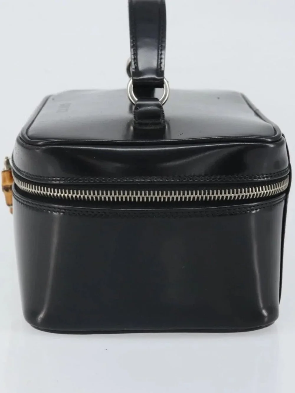 GUCCI Vanity Hand Bag Patent leather Black Silver 032 1956 0150 Auth 170292